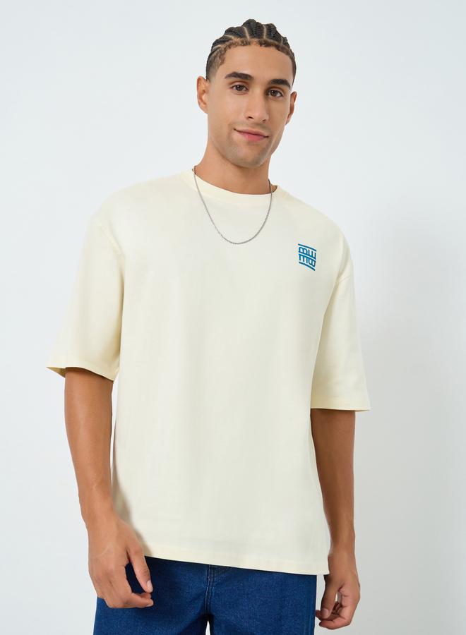 Styli Men Cream Graphic Print Oversized T-Shirt - Image 3